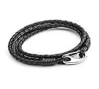 Men's SMALL Size Leather Bracelet, PLEASE CHECK WRIST SIZE Black Braided Double Wrap Bracelet with Stainless Steel Shrimp Clasp, 19cm Unisex by Tribal Steel
