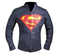 Mens Smallville Clark Kent Man of Steel Superman Leather Jacket Costume Blue Biker