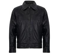 Men's Smart Black Real Soft Genuine Leather Classic Collar Harrington Jacket 4XL