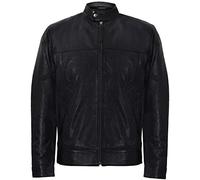 Men's Smart Black Real Soft Genuine Leather Classic Collar Harrington Jacket L