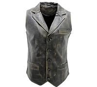 Men's Smart Black Rub Off Real Leather Waistcoat Party Fashion Vest M