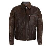 Men's Smart Brown Real Soft Genuine Cow Leather Classic Collar Harrington Jacket 4XL