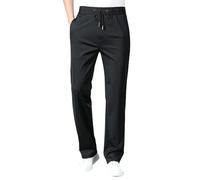 Mens Smart Rugby Trousers Elasticated Waist Formal Trousers Straight Leg Office Work Trousers Casual Stretch Chino Trousers with Pockets Comfy Breathable Summer Pants Jogging Bottoms Black