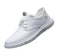 Mens Smart Shoes Low-Top Slip On Faux Leather Sneakers Comfortable Lightweight Walking Derby Shoe Fashion Casual Plain Driving Work Flats (White, 5.5)