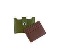 Men's Smooth Nappa Leather Card Holder with RFID Blocking and Case - Olive/ English Tan / One