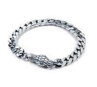 Men's Snake Cuban Bracelet - 925 Sterling Silver Punk Biker Gothic Cool Charm Wristband, Handmade Locomotive Vintage Jewelry Accessory Jewelry Gift for Boys girls