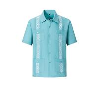 Mens Snap Shirts Casual Guayabera Shirts Short Sleeve, Lakeblue, S