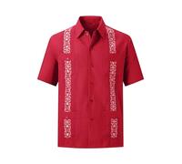Mens Snap Shirts Casual Guayabera Shirts Short Sleeve, Red, S