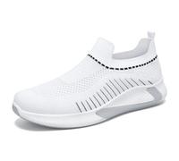 Men's Sneakers for Daily Casual Wear with Lightweight Breathable Mesh Upper Slip-On Comfort Pure Color Design Fashionable Pattern Everyday Footwear for Summer and Year-Round n80 White