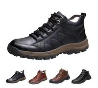 Men's Snow Boots Faux Fur Lined Lace up Ankle Boots Cold-Weather Leather Snow Boot Winter Thermal Boot Shoes Stylish Booties Ankle High Top Walking Shoes with Warm Fur Dark Gray Footwear Size 7