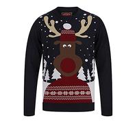 Men's Snow Sceene Rudolph Motif Novelty Christmas Jumper - Ink - S