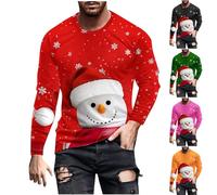 Men's Snowman Christmas Pullover Novelty Funny Shirt Snowflakes Xmas Sweatshirt 3D Graphic Printed Jumper Christmas Holiday Tops Long Sleeve Blouse Crewneck Sweatshirt Casual Work Wear Orange
