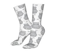 Mens Socks 40cm Grey Hippos On White Gift Socks Knitting Ski Sock Fancy Novelty Boot Socks For Womens, Hiking, Child