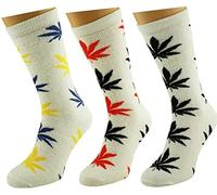 Mens Socks Leaves Plantlife Marijuana Cannabis White 5 Pack Socks UK 6-11