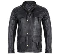 Mens Soft Brown Leather Biker Long Jacket - Three Quarter Brontes Real Leather Jacket for Men - Perfect Choice of Mens Leather Jackets for Smart Casual Wear. (UK, Alpha, 4XL, Regular, Regular, Black)