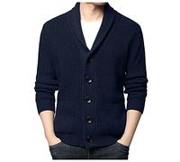 Men's Soft Cotton Shawl Cardigan Jumper Mens Autumn Chunky Knitted V Neck Buttoned Cable Knit Cardigans V Neck Button Down Cotton Knitwear V-Neck Dad Fit Button Pocket Thick Knit Sweater