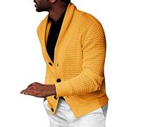 Men's Soft Cotton Shawl Cardigan Jumper Mens Cardigan Sweaters Shawl Collar Buttons Closure Jumper Slim Fit Cable Knit Button Up Cotton Sweater with Pockets