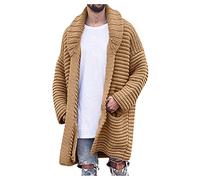 Men's Soft Cotton Shawl Cardigan Jumper Mens Full Zip Up Knitted Cardigan Sweater Autumn Winter Overcoat V-Neck Dad Fit Button Pocket Thick Knit Sweater