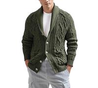Men's Soft Cotton Shawl Cardigan Jumper - Stylish Button Down Cable Knitted Sweater - Comfortable Lapel Jacket