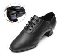 Men's Soft Leather Ballroom Dance Shoes Children's Latin Dance Shoes Boys Adult Teacher Shoes Jazz Dance Shoes(3.5cm Black Matte,39)