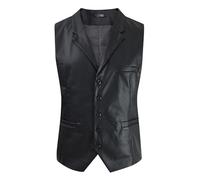 Mens Soft Leather Tanks, Party Designer Vest Stylish Real Leather Waistcoats Snap Button Mens Biker Waistcoat Vest Motorcycle for Men, Western Style Sleeveless Slim Fit Single Breasted Tanks