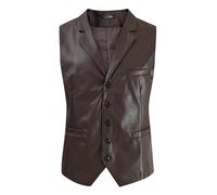 Mens Soft Leather Tanks, Party Designer Vest Stylish Real Leather Waistcoats Snap Button Mens Biker Waistcoat Vest Motorcycle for Men, Western Style Sleeveless Slim Fit Single Breasted Tanks