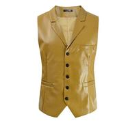 Mens Soft Leather Tanks, Party Designer Vest Stylish Real Leather Waistcoats Snap Button Mens Biker Waistcoat Vest Motorcycle for Men, Western Style Sleeveless Slim Fit Single Breasted Tanks