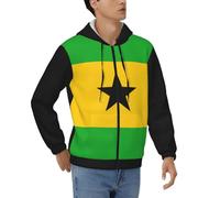 Mens Soft Lightweight Jacket Warm Hoodie Sweatshirt Breathable Sao Tome And Principe Flag Zip Hooded Sweatshirt Light Polyester Front Pockets Casual Style