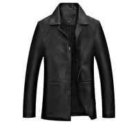 Men's Soft PU Leathers Jacket Casual Solid Color Slim Coat Clothing Male Business Button Leather Jackets, Black 2, XXL