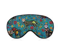 Men's Soft Sleeping Mask, Sugar Skulls Black Cat Skeleton Blue, Airplane Travel Adjustable Strap Sleep Eye Mask