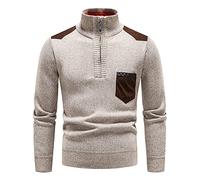 Men's Soft Sweaters Quarter Zip Pullover Classic Ribbed Turtleneck Sweater Pocket Jumpers for Men Beige