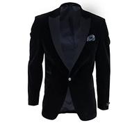 Mens Soft Velvet 1 Button Dinner Jacket Tuxedo Blazer Smart Casual Tailored Fit - Black 36