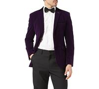 Mens Soft Velvet Blazer Vintage Styled Retro Smart Party Tailored Fit Evening Jacket [AMZCH-BLZ-RICKY-PURPLE-44]