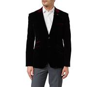 Mens Soft Velvet Blazer Vintage Styled Retro Smart Party Tailored Fit Evening Jacket [AMZCH-BLZ-TIM-BLACK-46]