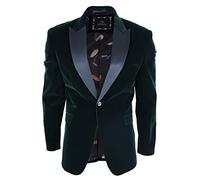 Mens Soft Velvet Olive Green 1 Button Dinner Jacket Tuxedo Blazer Smart Casual Fit - Green 38