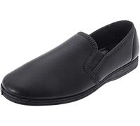 Men's Softie Leather Slippers Hadley Twin Gusset with Rubber Sole (8 UK, Black)