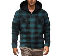 Men's Softshell Fleece Lined Hoodies Full Zip Checked Cardigans Jacket Vintage Casual Sherpa Hooded Soft Warm Thick Cashmere Smart Coat Winter Outerwear Heavyweight Viking Sweatshirts Pockets Green