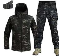 Men's Softshell Jackets Waterproof Camouflage Military Uniform Suit Military Tactical Waterproof Winter Coat Army Combat Suit Sets with Multi Zipper Pockets Hood,H,XXL