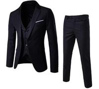 Mens Solid 3-Piece Suit One Button Slim Fit Tuxedo Blazer Dress Business Wedding Party Jacket Vest & Pants (Black, XXL)