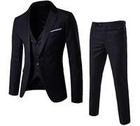 Mens Solid 3-Piece Suit One Button Slim Fit Tuxedo Blazer Dress Business Wedding Party Jacket Vest & Pants(Black,5X-Large)