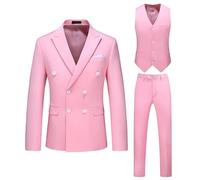 Men's Solid Button Tuxedo Jacket Notched Lapel Casual Fashion Blazer Classic Wedding Business Prom Suit, Pink, M