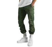 Men's Solid Cargo Work Pants Modern Fit Drawstring Multi-Pocket Trousers Smart Casual Trouser Plain Tracksuit Bottoms Outdoor Fishing Pant Elastic Waist Pant Straight Flat-Front Pants XXXL Army Green
