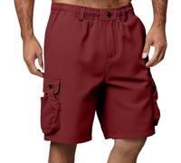 Men's Solid Color Cargo Shorts with Button and Elastic Waistband for Men Casual Pants with Drawstring and Multi-Pocket Lightweight Outdoor Shorts for Summer with Slant Pockets