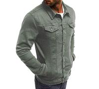 Men's Solid Color Denim Shirt - Lapel Collar, Long Sleeved Hoodless Design, Button Closure, Cargo Style with Pocket, Casual Jacket for Work & Daily Wear Army Green