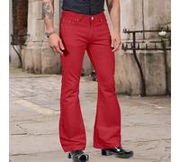 Men's Solid Color Flared Pants Fashion Casual Button Pocket Trousers for Vacation Beach Yoga Cycling Summer Regular Length Stretch(XXL Red)