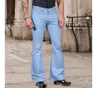 Men's Solid Color Flared Pants Fashion Casual Button Pocket Trousers | Regular Length Stretchy For Vacation Beach Cycling Yoga Holiday Summer Wear, Flared Pants For Women, Wide Leg