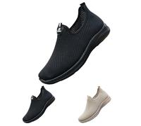 Mens Solid Color Mesh Trainers Slip On, Mens Slip-On Trainers, Minimalist Versatile Sneakers Breathable Flat-Soled Sneakers Classic Lightweight Running Shoes Comfortable Low-Top Shoes for Men Black