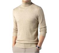 Men's Solid Color Premium Cashmere Sweater, Soft Slim Turtleneck Jumper Winter Chunky Warm Knitted Roll Neck Pullover (Camel,L)