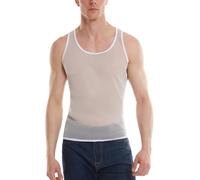 Men's Solid Color Sheer Undershirt Glitter Tank Top Tulle T-Shirt Mesh Sleeveless Vest Round Neck See Through Tank Top White