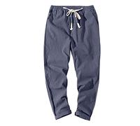 Mens Solid Cotton Casual Pants - Slim Fit Japanese Style Sports Trousers with Drawstring Pockets Comfortable Pants for Spring Autumn Summer Travel Gym Outdoor Walking Daily Wear